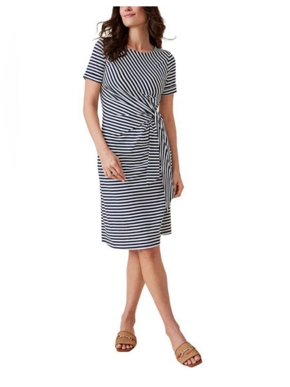 J. McLaughlin Leonora Short Sleeve Navy and White Striped Tie-Waist Dress NWT